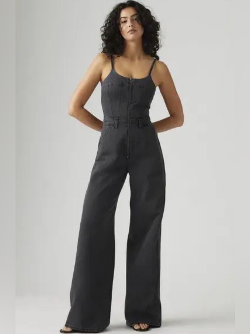 Levi's Bustier Denim Jumpsuit - Dark Wash Wide-Leg One-Piece Black SZ. L NWT